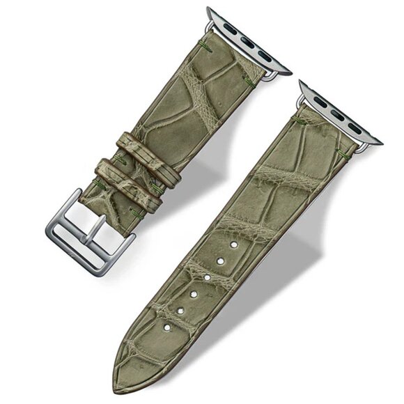 Real Alligator Skin Watch Strap – Minimalist Design - Khaki Color